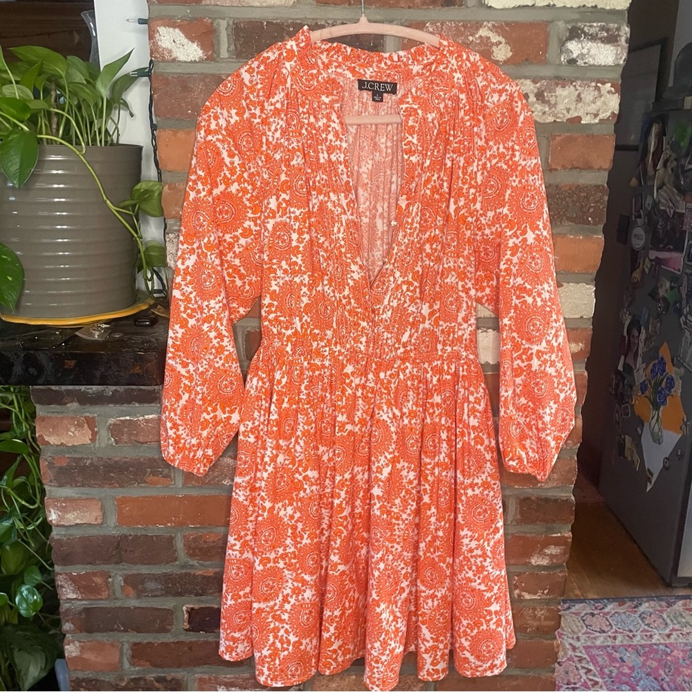 J.CREW RUFFLE Collar Orange Mini Dress, cotton poplin floral boutique. Small